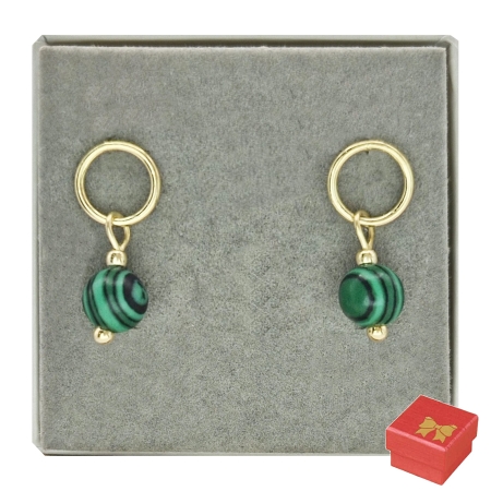 KOLCZYKI SREBRNE ZŁOCONE KAMIEŃ NATURALNY MALACHIT SREBRO 925